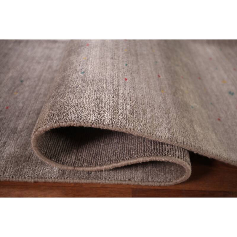 Earth Tone Striped Gabbeh Indian Area Rug Handmade Wool Carpet - 7'10" X 9'8"