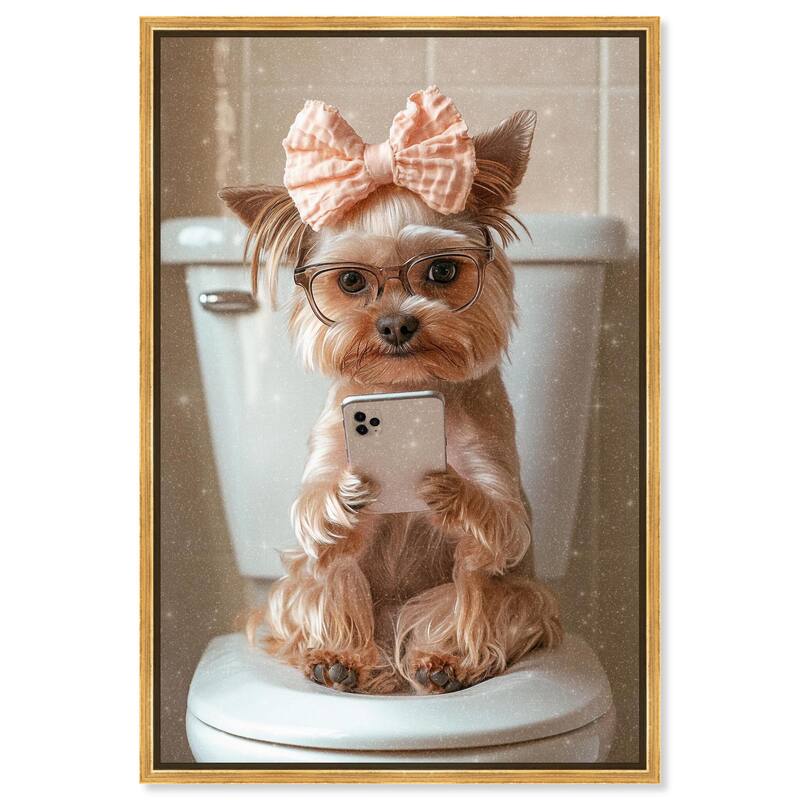 Cute Yorkie on the Toilet Canvas by Art Remedy - Gold - 36" x 54"