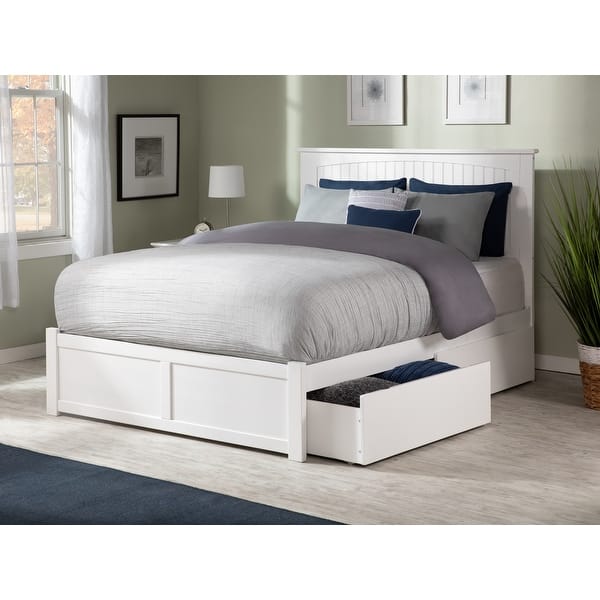 slide 2 of 13, Nantucket Full Solid Wood Platform Bed with Footboard & 2 Storage Drawers in White White - Full