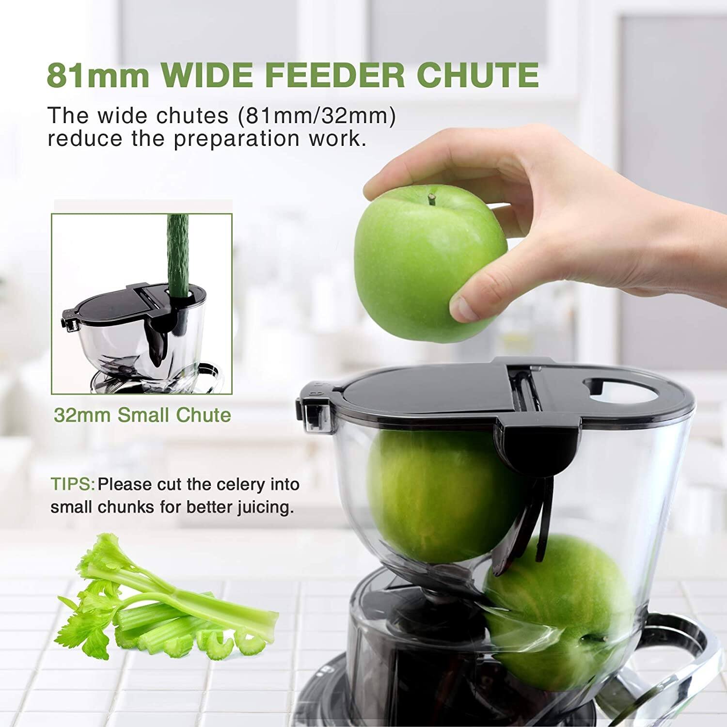 Slow Juicer, Slow Masticating Juicer Machine with Big Wide 81mm Chute