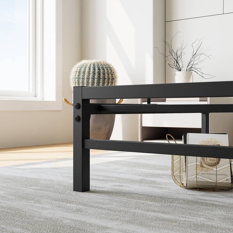 Platform Bed Frame with Rustic Vintage Wood Headboard, Strong Metal Slats Support Mattress Foundation