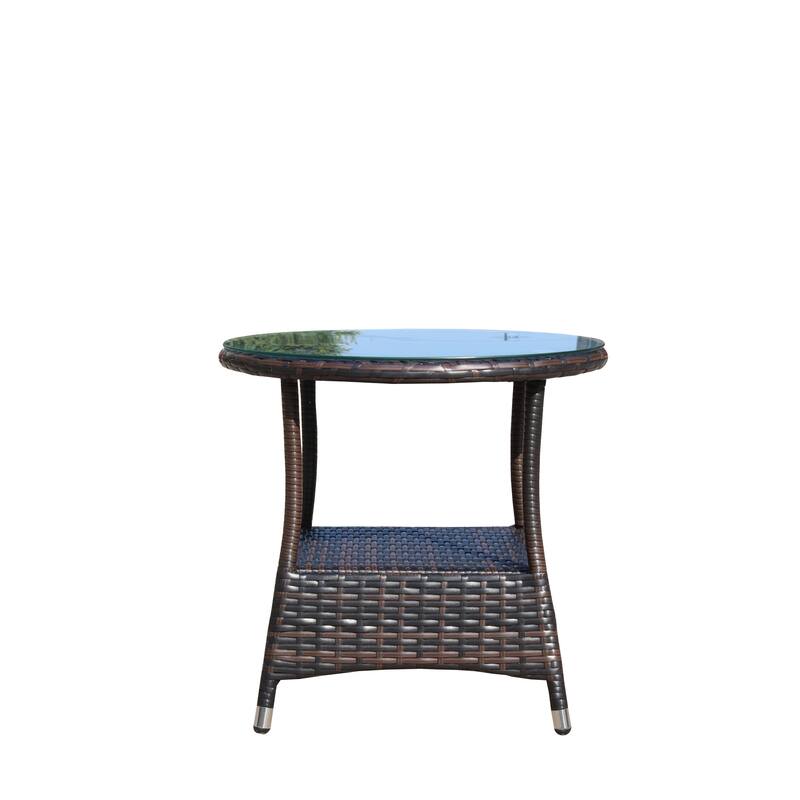 Outdoor Round Coffee Table with Clear Tempered Glass with Steel Frame