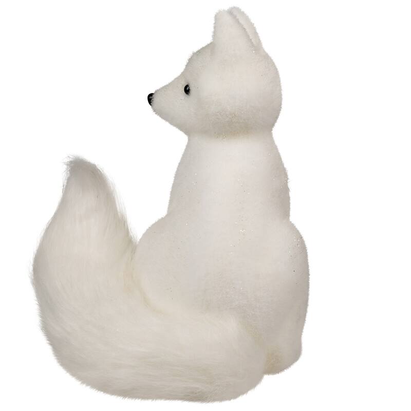 Glittered Sitting Arctic Fox Christmas Figure - 9.5" - White