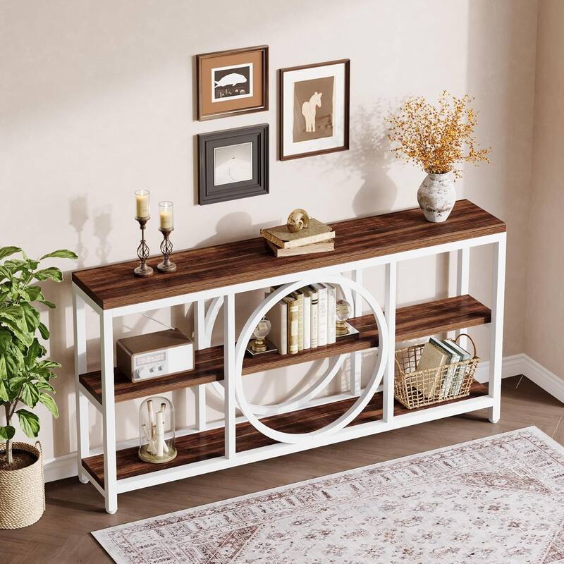 70.9" Extra Long Console Table Sofa Table Behind Couch with Wood Storage Shelves Metal Frame for Entryway/Living Room/Hallway
