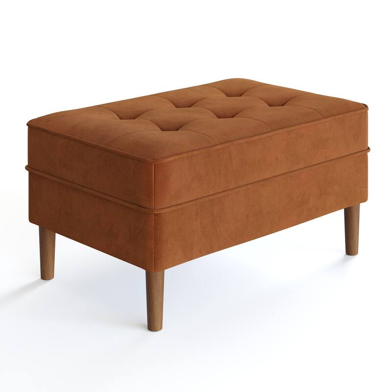 Bloomfield Performance Velvet Rectangular Ottoman - Burnt Orange Velvet / Walnut Legs