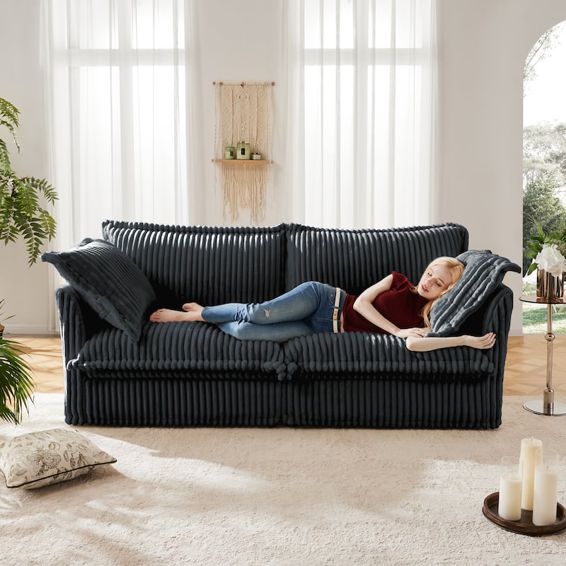 83.4" Corduroy 3-Seater Sofa with Pillows, Living Room or Bedroom - Gray