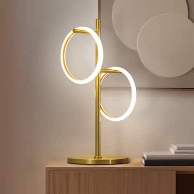 Brightech Saturn 21 in. Antique Brass Industrial Integrated LED Desk Table Lamp with Built-In 3-Way Dimmer