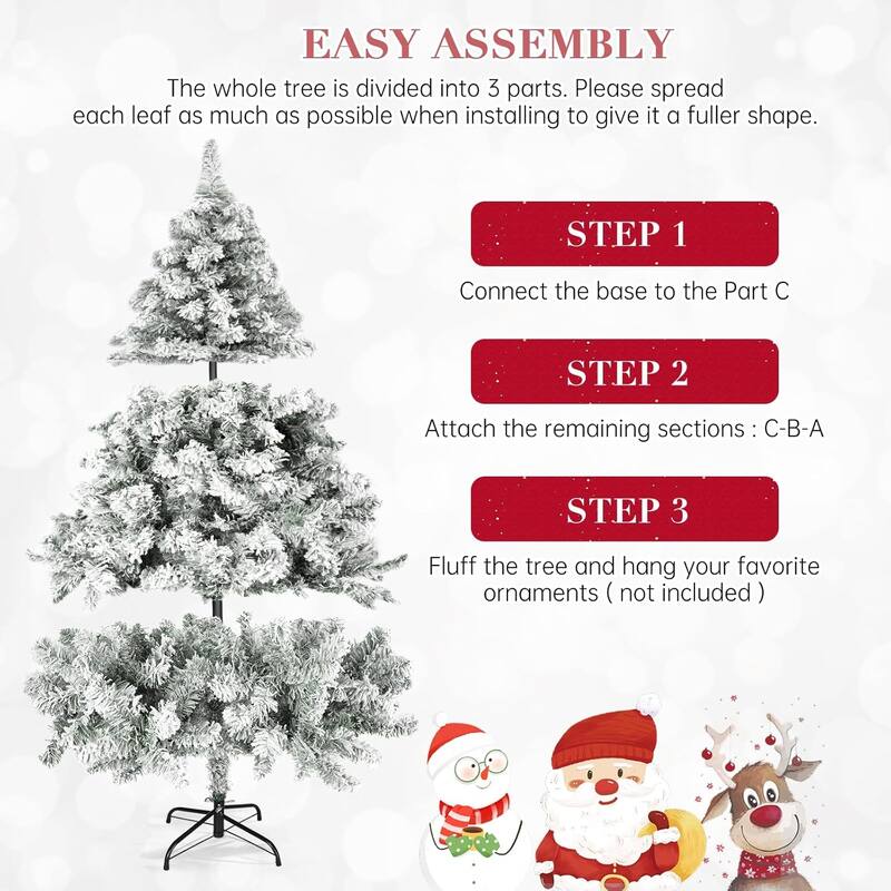 Suncrown 6ft/7ft Artificial Snow Flocked Christmas Tree with Metal Stable Stand Base for Indoor and Outdoor Holiday Decoration