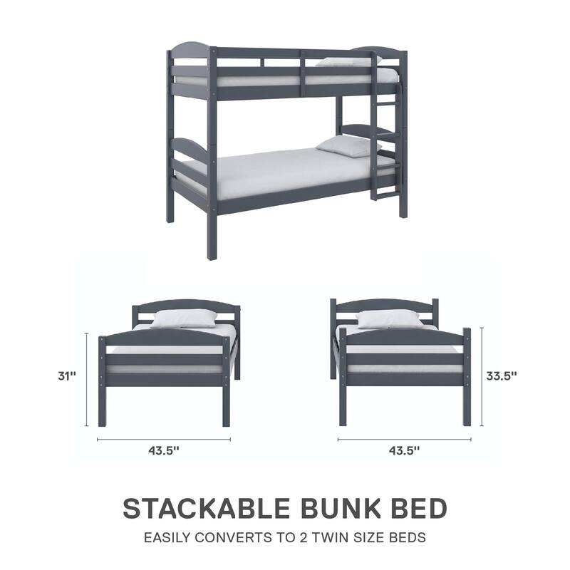 DHP Brady Solid Wood Twin-over-Twin Convertible Bunk Bed
