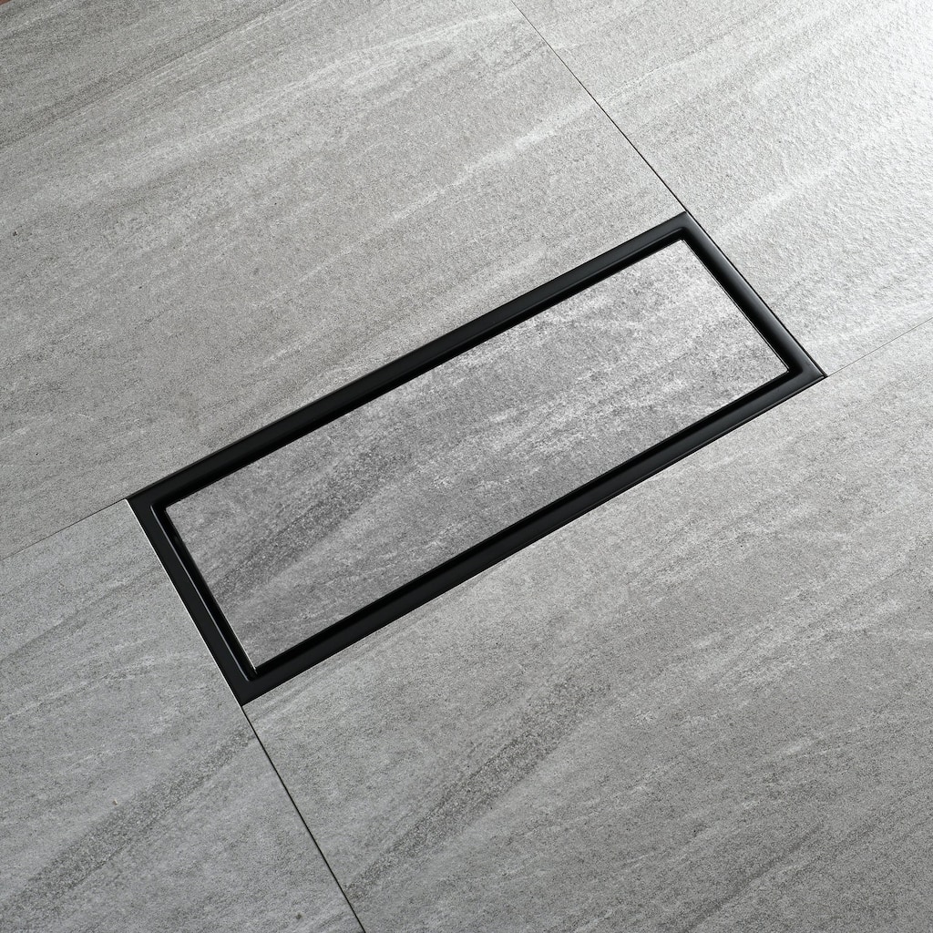 matte black 12 inch stainless material shower drain with ABS base - 11.8 x 4.4