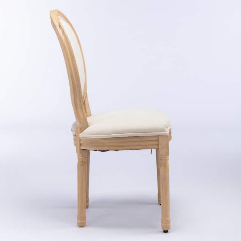 Furniture,French Style Solid Wood Frame Antique Painting Linen Fabric Back Dining Chair,Set of 2