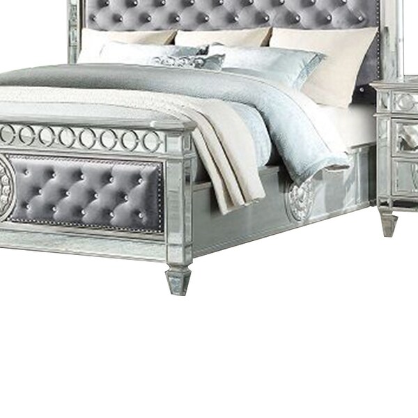 Acme Varian QUEEN BED Gray Velvet & Mirrored - Bed Bath & Beyond