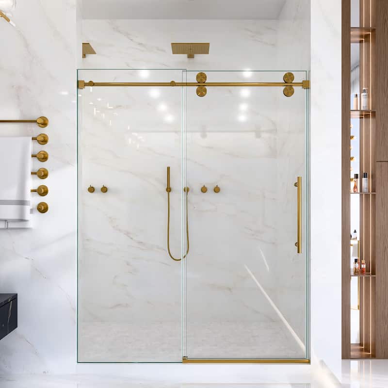 GDFStudio - Modern America Design Frameless Single Sliding Shower Door with 5/16" SGCC Tempered Glass & Stainless Steel Hardware