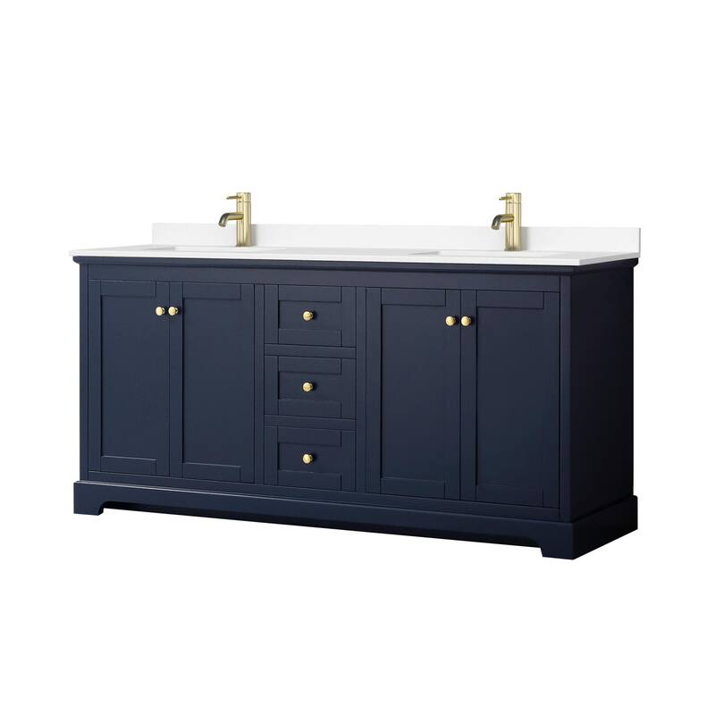 Wyndham Collection Avery 72" Free Standing Double Basin Vanity Set - Dark Blue / White Cultured Marble Top / Brushed