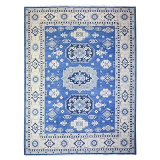 Shahbanu Rugs Berry Blue with Ivory Vintage Look Kazak with Large ...