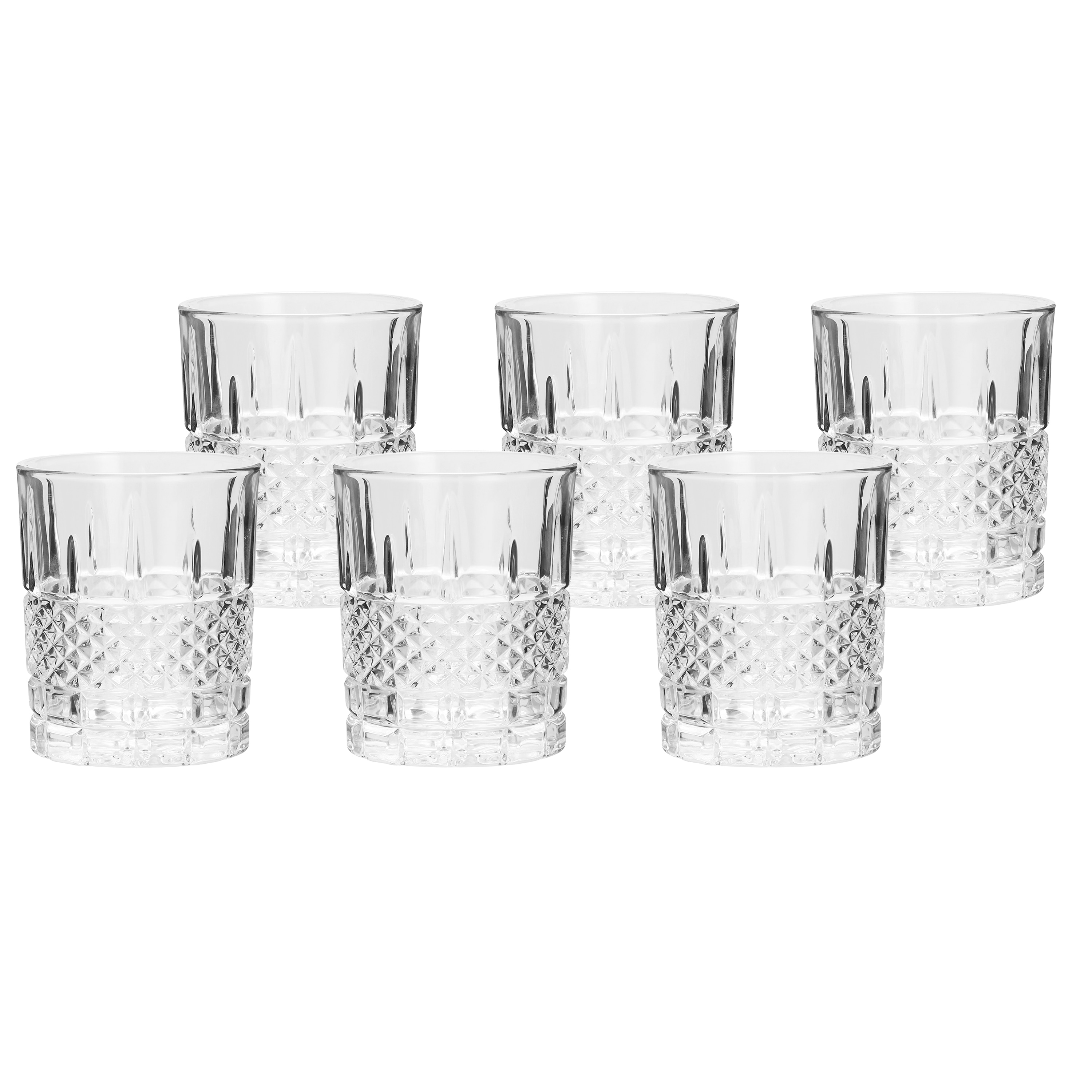 Lorren Home Trends Tumbler Glasses, Set of 6, Clear, Diamond Cut Textured Finish, 10oz, For Whiskey, Bourbon, Scotch, Cognac