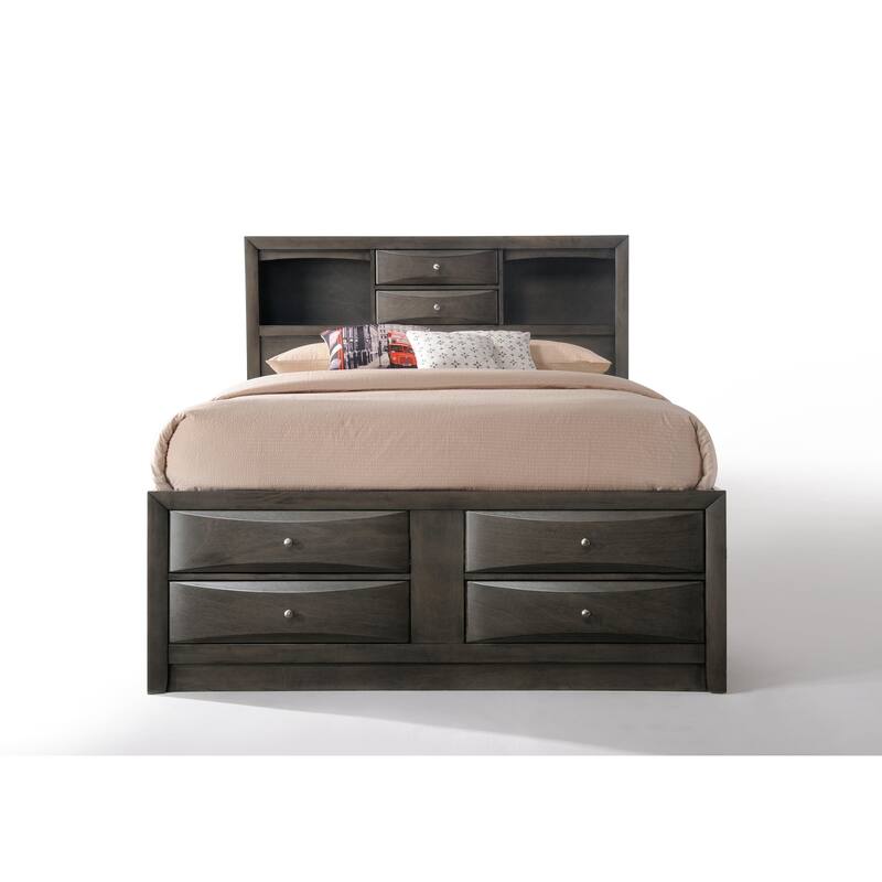 Gray Oak Finish Queen Bed with Storage and 8 Drawers, Wooden Frame, No Box Spring Required