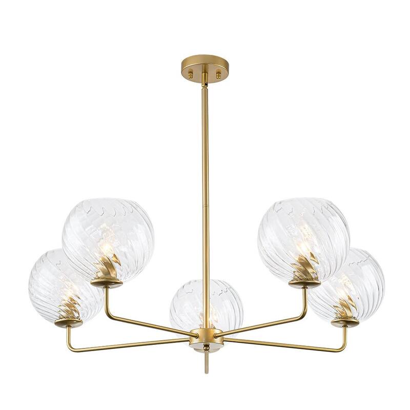 5-Light Blue Swirled Glass Globe Bubble Round Chandelier 35in