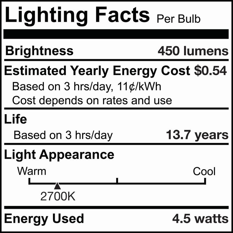 Bulbrite LED Filament Pack of (4) 4.5 Watt Dimmable T8 Light Bulb with Clear Glass Finish and Candelabra (E12) Base