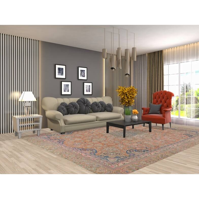 Hand Knotted Oriental 100% Wool Carpet Traditional Floral Oranges & Rust Mashad Area Rug - 11' 2'' X 8' 1''