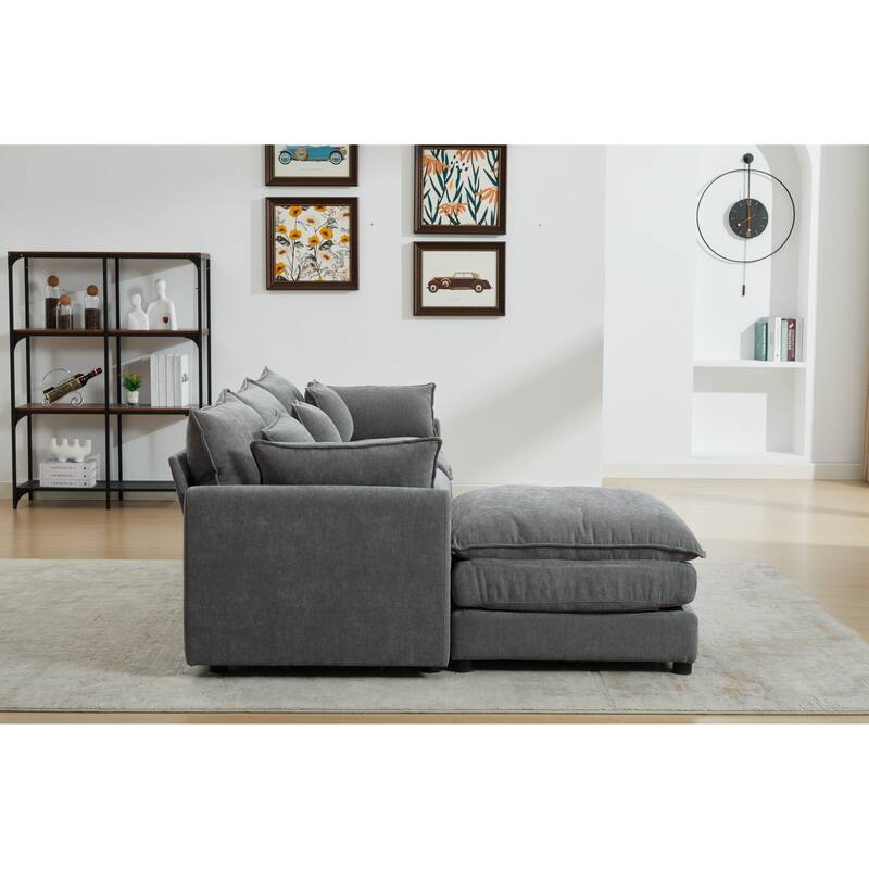 3-Seater L-Shaped Sofa with Ottoman, Grey Chenille, 99x65x32 inches, Modular & Comfortable
