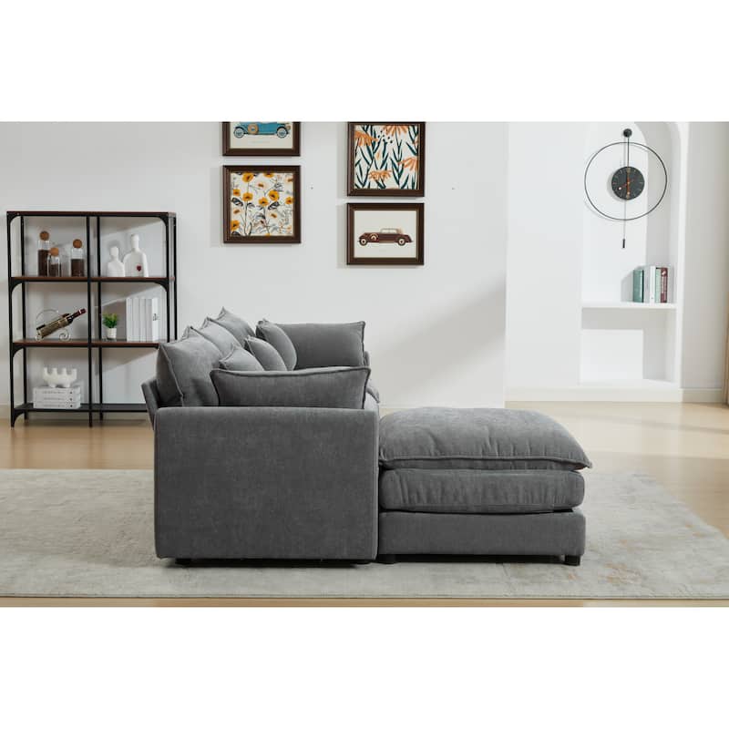 Minimalist Chenille Modular Sectional Sofa, 3-Seater L-Shaped Couch with Movable Ottoman, Upholstered Sofa for Living Room