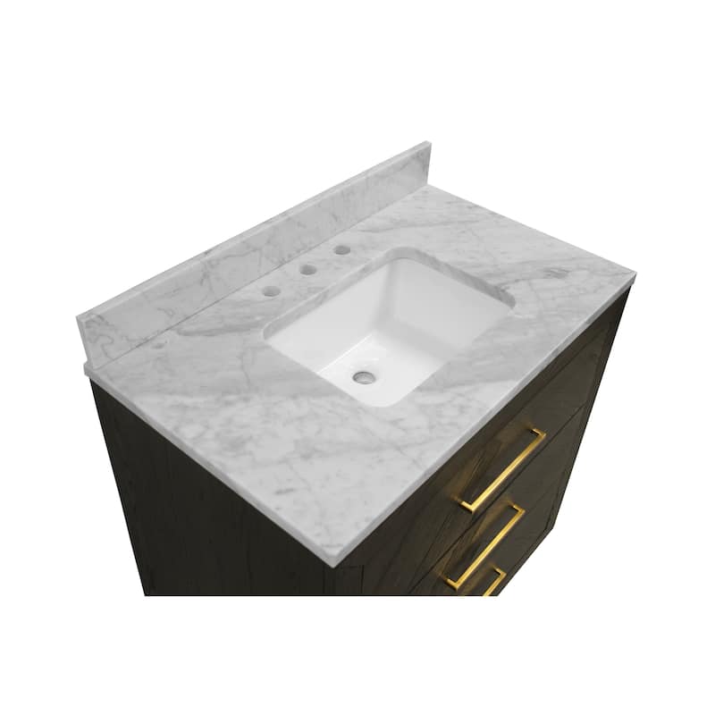 KitchenBathCollection Avery 36" Bathroom Vanity with Carrara Marble Top