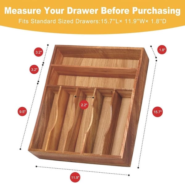 dimension image slide 0 of 2, Kitchen Silverware Organizer - Extra Deep Grooved Drawer Divider,7 Slot Utensil Organizer - 7 Slots
