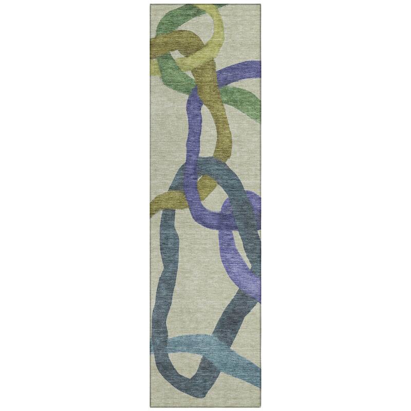 Machine Washable Indoor/ Outdoor Abstract Links Chantille Rug