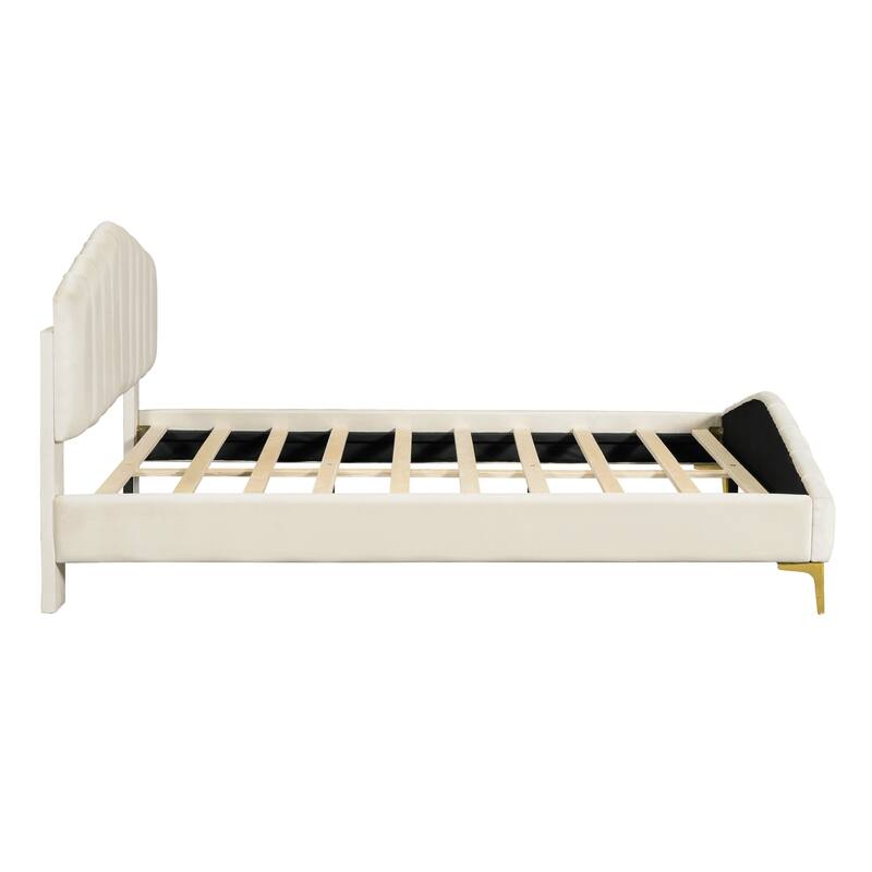 Queen Size Velvet Platform Bed with Thick Fabric