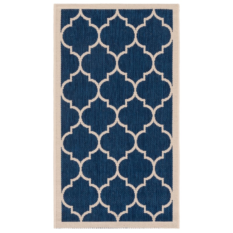 SAFAVIEH Courtyard Sibel Indoor /Outdoor Waterproof Patio Backyard Rug - 2' x 3'7" - Navy/Beige