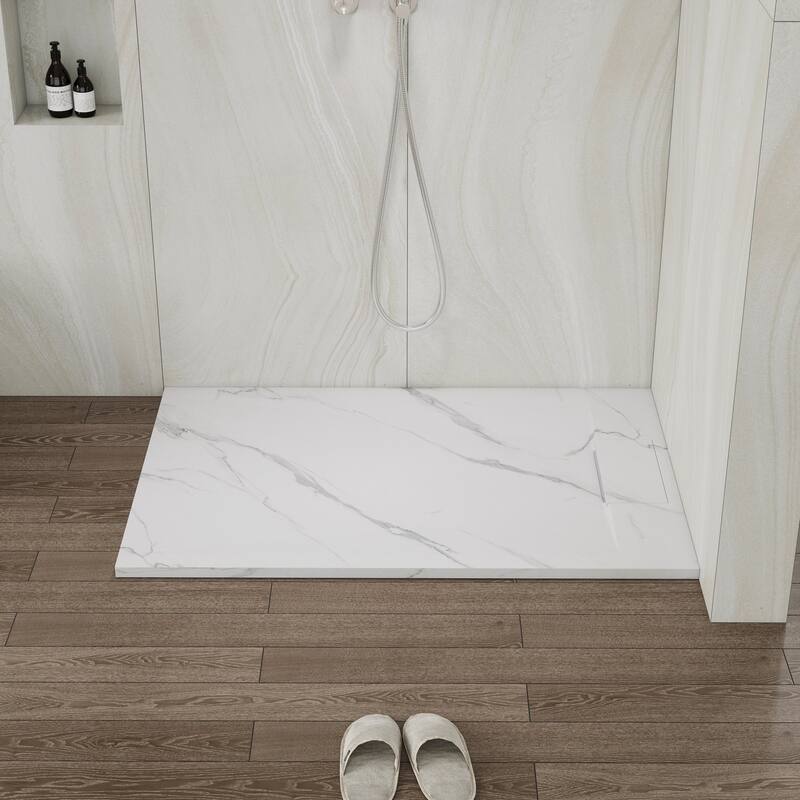 SMC Alcove Shower Pan Base with Reversible Drain, Low Profile, Wheelchair Access, Slip-Resistant, cUPC Certified