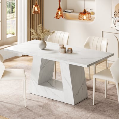 63" Modern Faux Marble Dining Table for 4-6 People - 63" L x 31.5" W x 29.53" H