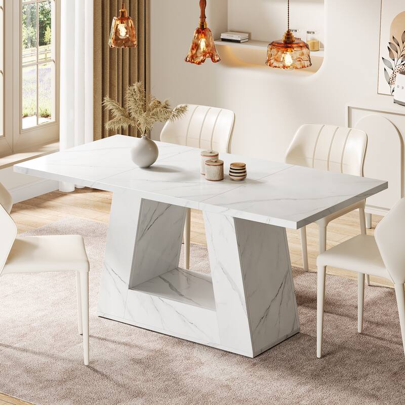 Wooden Faux Marble Dinner Table with Sturdy Base - 31.5"D x 62.99"W x 29.53"H