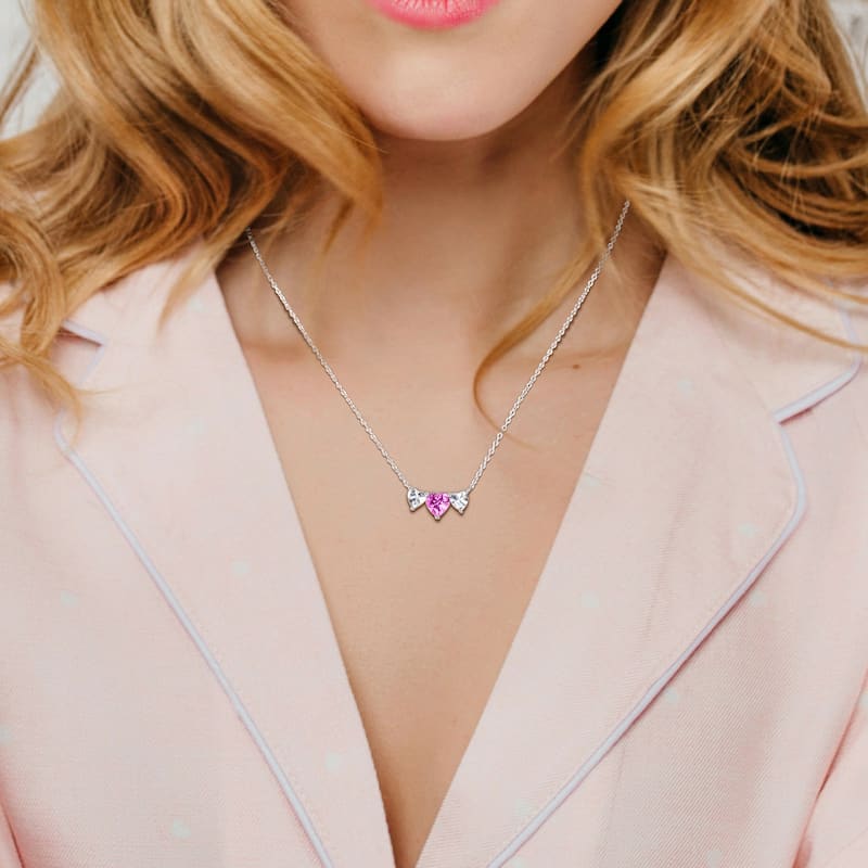 Miadora 2 5/8 CT TGW Created Pink and White Sapphire Triple-Heart Necklace in Sterling Silver