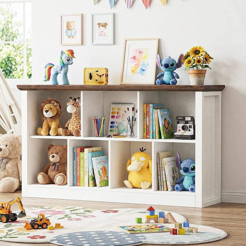 7/10 Cube Bookcase Organizer with Backpanel, 50" Wooden Storage Book Shelf for Living Room, Bedroom, Home Office, Kids Room