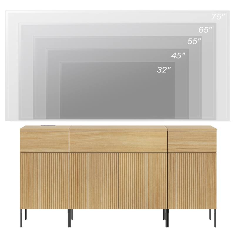63" Modern Wood 3-Drawer Dresser With Reeded Design, Minimalist Dresser Organizer Storage