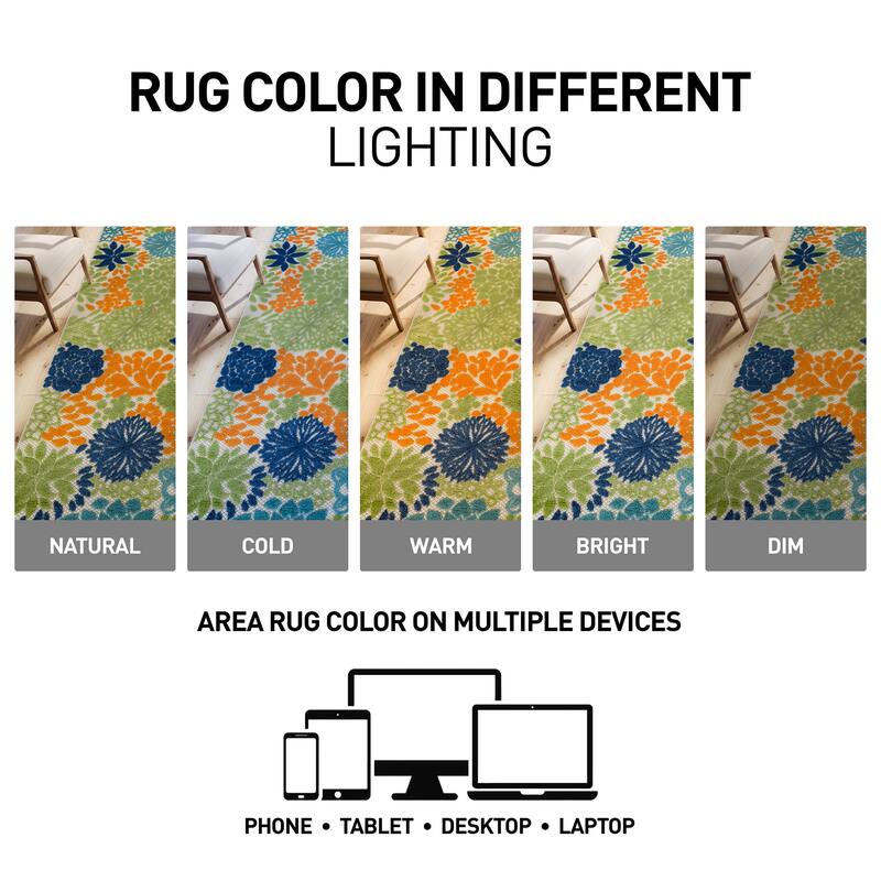 World Rug Gallery Indoor/Outdoor High-Low Textured Area Rug, Floral, Easy-Clean Patio Rug