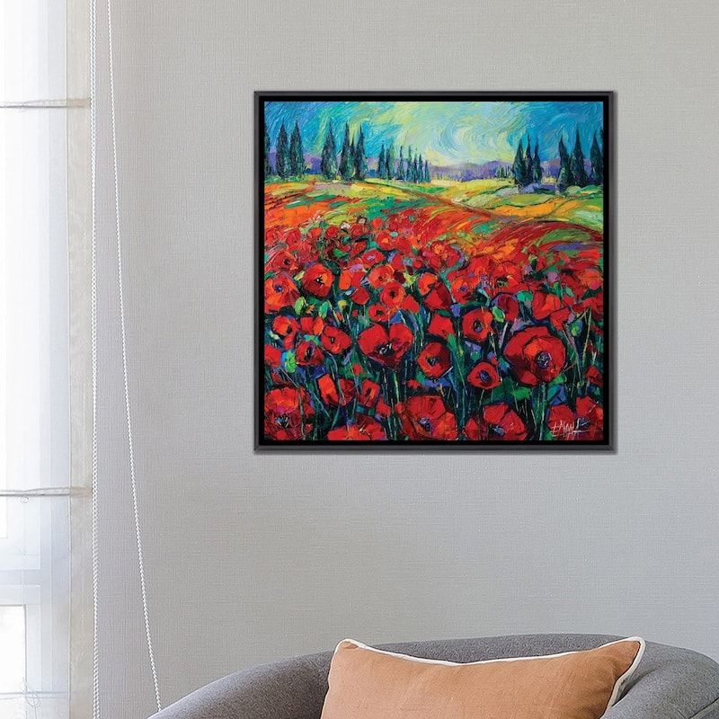iCanvas "Poppies And Cypresses" by Mona Edulesco Framed
