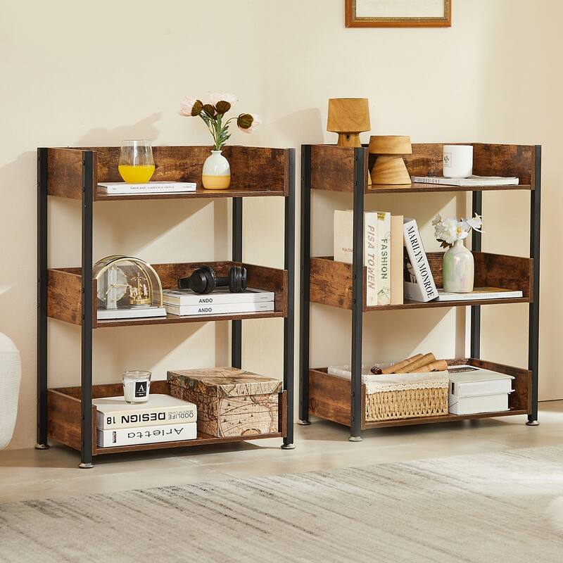 VECELO 30" Open Bookcase 3 Tier No Guardrail Shelf Unit for Books Storage Cabinet for Living Room/Kitchen/Bedroom (1 or 2 PCS)