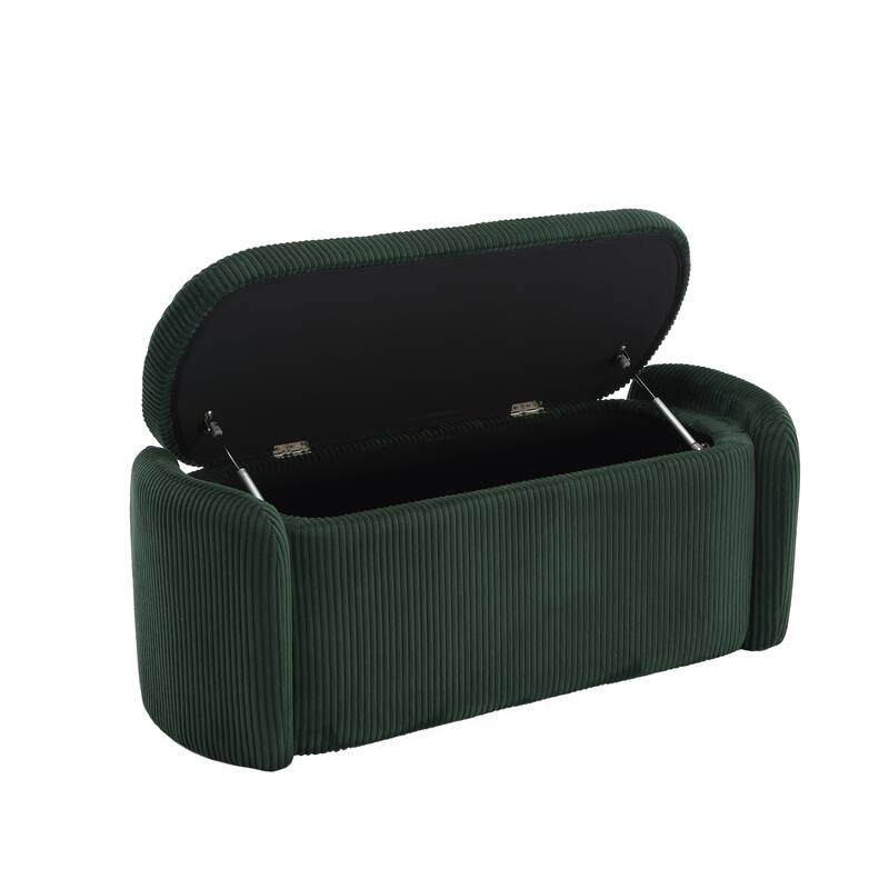 Corduroy Upholstered Storage Ottoman Bench with Safety Hinge for Living Room,Bedroom