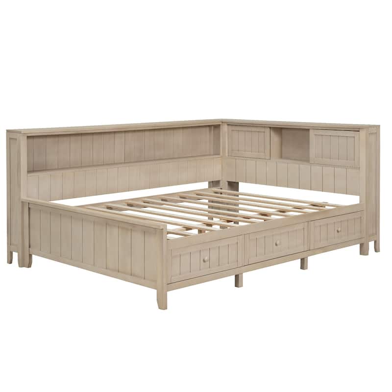 Twin or Full Size Solid Wood Daybed with Storage Shelves and 3 Drawers