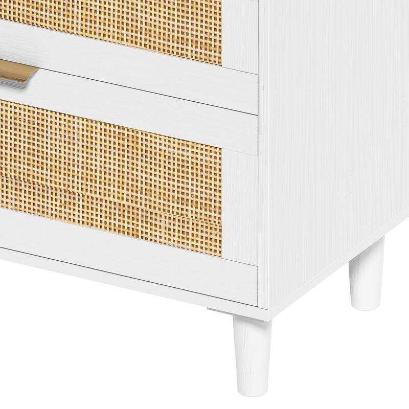 Rattan 6-Drawer Double Dresser with Metal Handle, Clothes Storage Cabinet for Bedroom