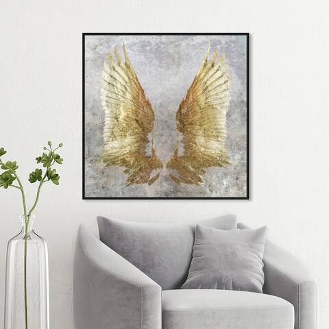 Oliver Gal Fashion and Glam Wall Art Framed Canvas Prints 'My Golden Wings' Wings - Gold, Gray