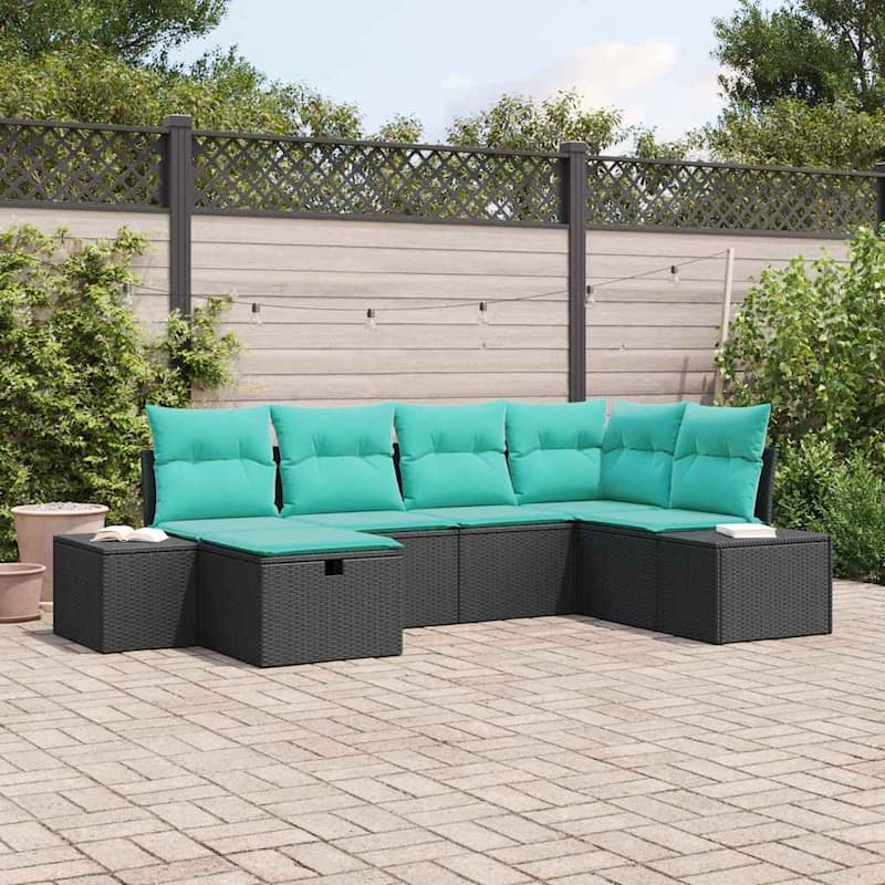 vidaXL Garden Sofa Set with Cushion 6 pcs Black Poly rattan - 61 x 104 x 33