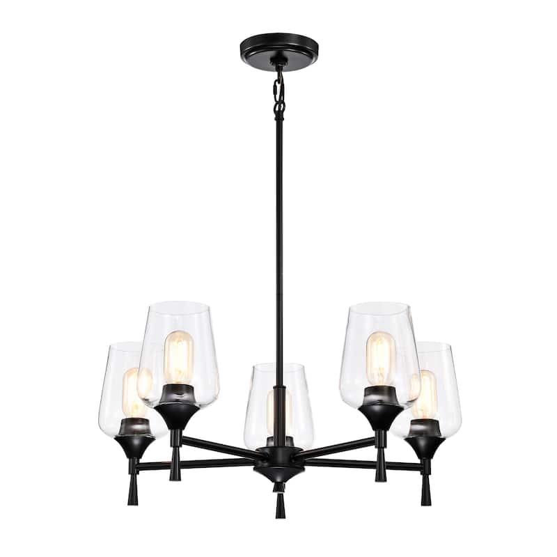 Matte Black 5-Light Modern Chandelier with Clear Wine Glass Shades