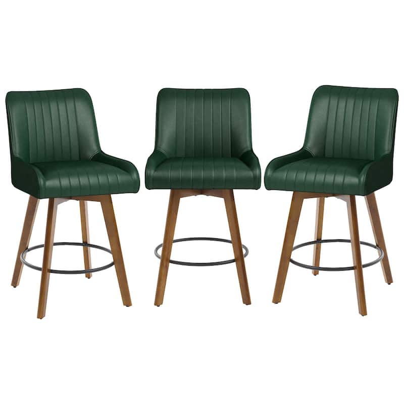 26" Faux Leather Upholstered Wood Swivel Counter Stool Set of 3 or 4 - 38.8"H x 20.5"W x 21.7"D
