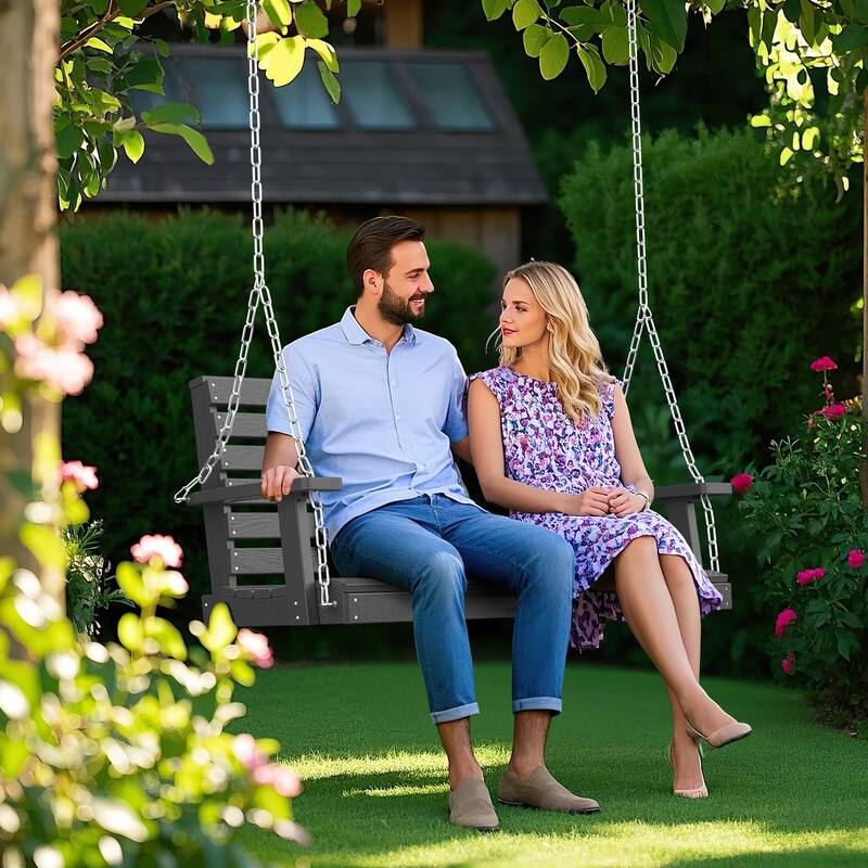 HDPE Plastic Outdoor Porch Swing 2-Person With Chains