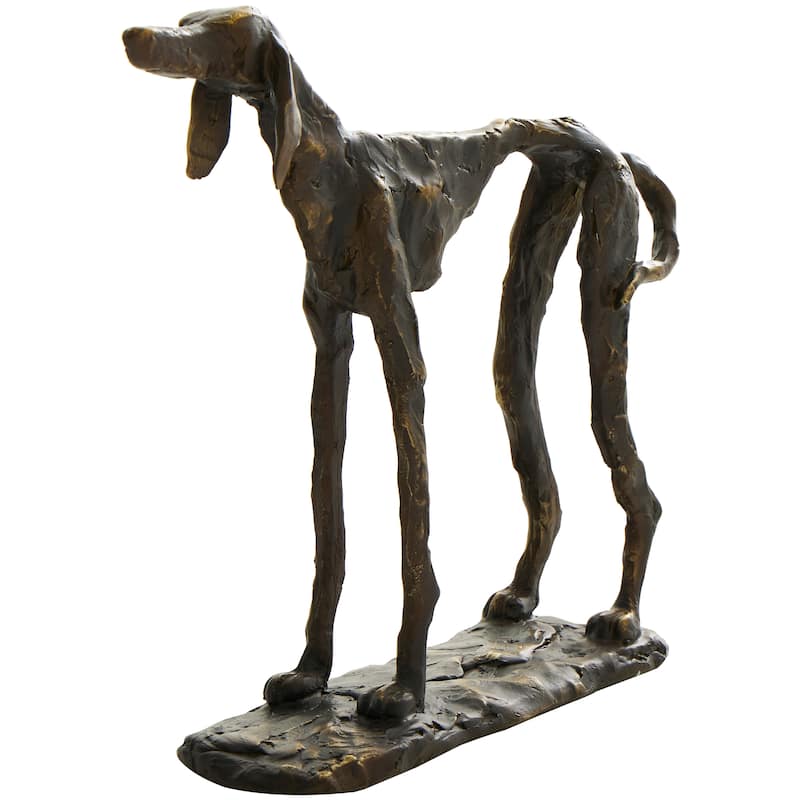 Bronze Polystone Distressed Slim Frame Dog Decorative Sculpture with Gold Accents