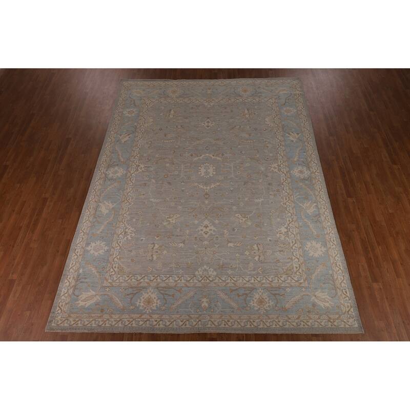 Vegetable Dye Oushak Turkish Area Rug Handmade Floral Wool Carpet - 9'4"x 12'4"